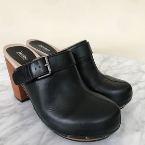 Jambu Serafina Black Leather Wooden Clogs Size 11